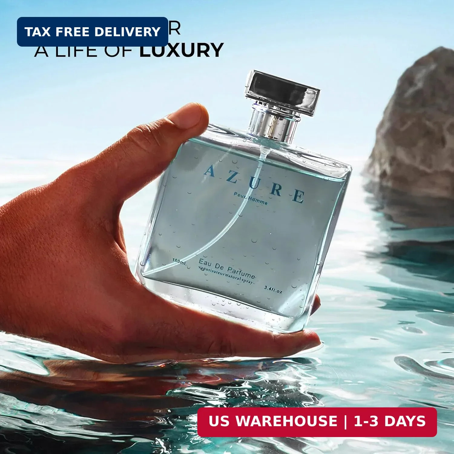 A CENTER Azure Pour Homme Cologne for Men/Eau de Parfum Natural Spray 3.4 Fl Oz