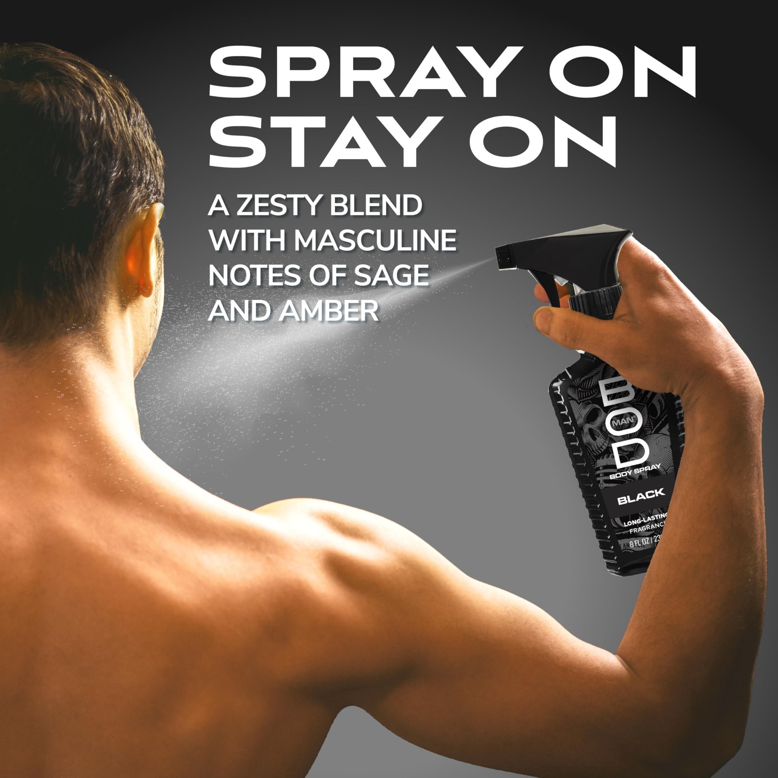 BOD man Fragrance Body Spray, Black, 8 fl oz (Pack 8 Ounce of 2), Clear