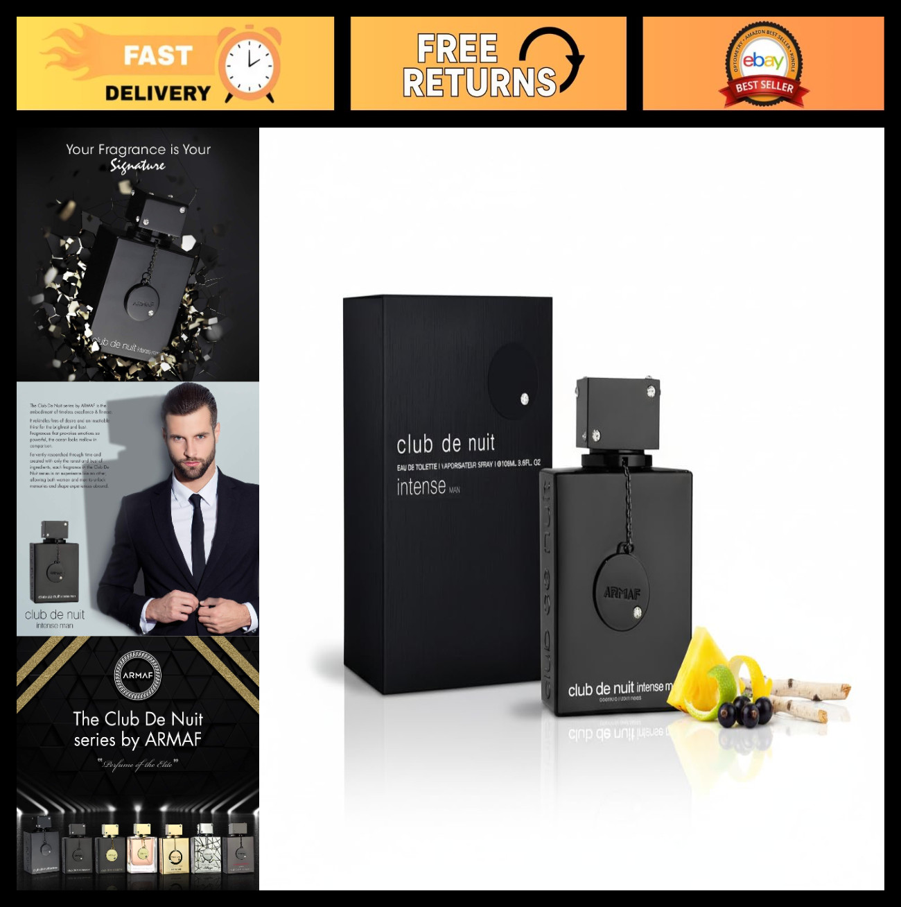 Intense Men’s Eau de Toilette, 3.6 Fl Oz, New in Box, Black Bottle, Long-Lasting