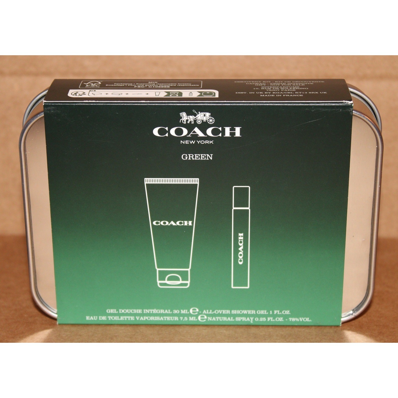 Coach Green Discovery Kit Men 2pc Set 0.25oz EDT Spray 1oz Shower Gel New Tin