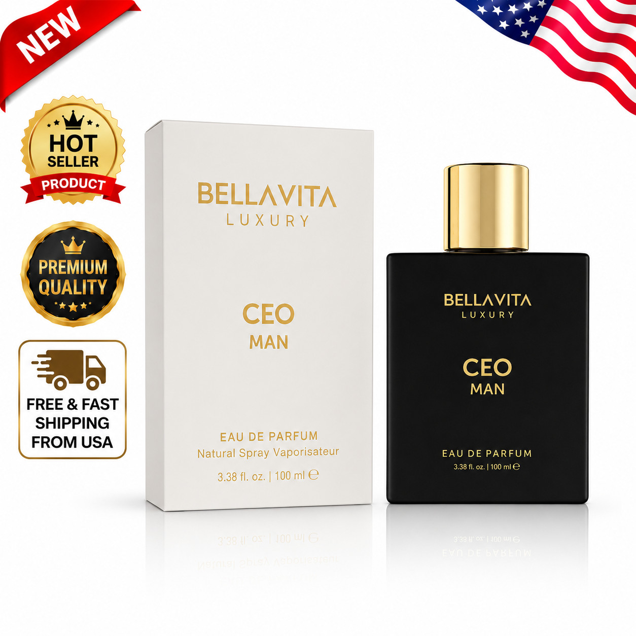 BellaVita Luxury CEO Man Eau De Parfum 100ml 3.4oz Woody for Men