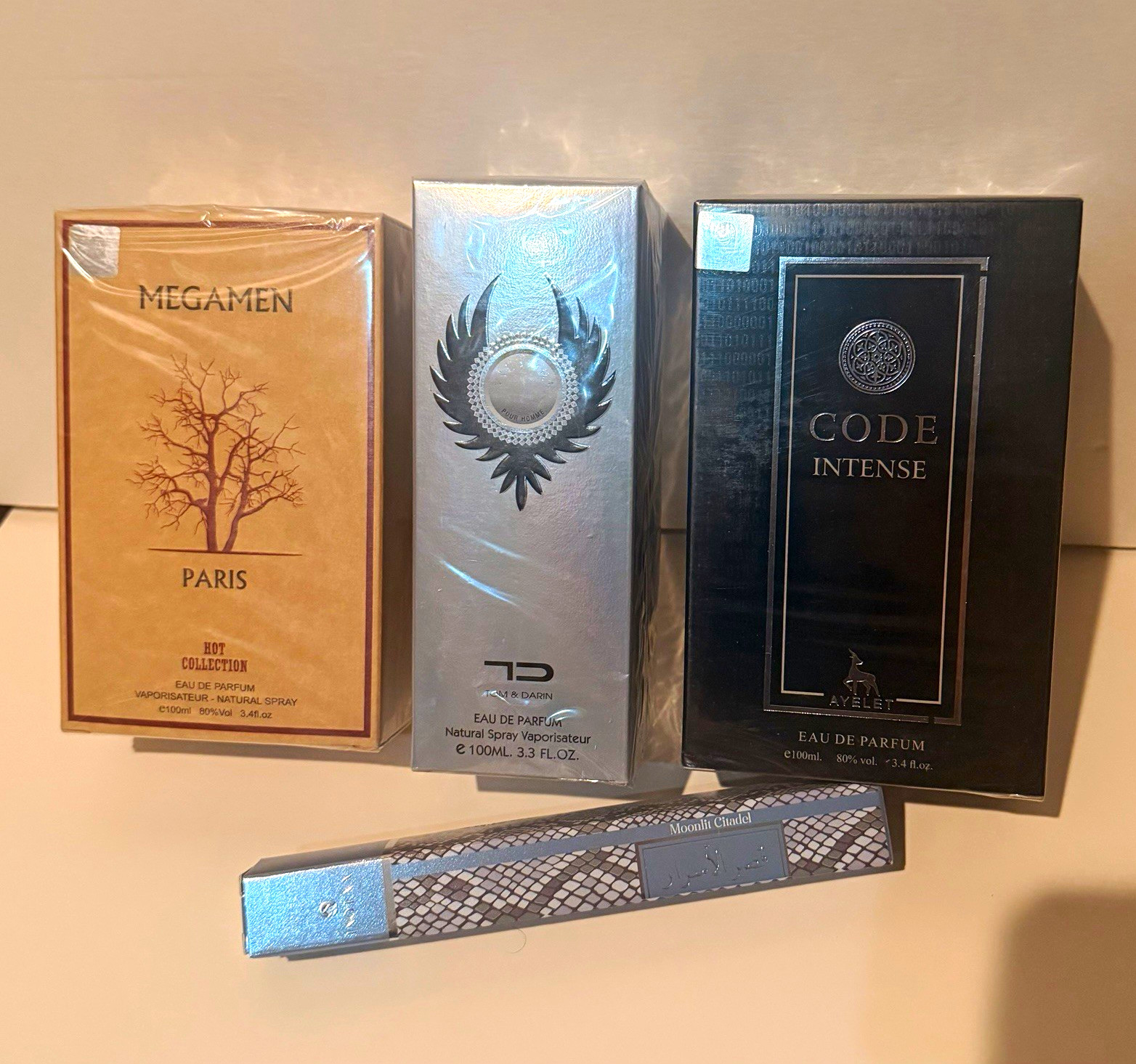 4 Pc Men’s Fragrance Bundle Code Intense Victory MegaMen Paris Sealed 100ml