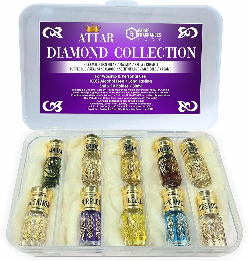 Parag Fragrances 10 in 1 Attars Pack/Best Attars Collection For Worship and Pers