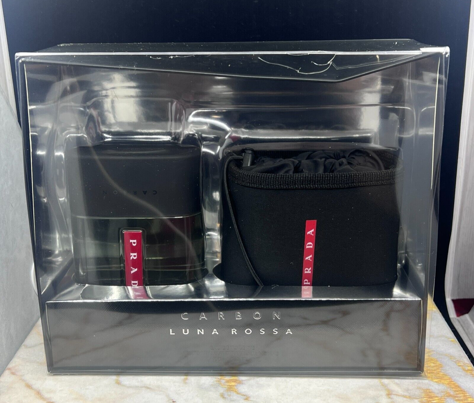 Prada Luna Rossa Carbon Eau De Toilette 5.1 oz with Travel pouch New In Box