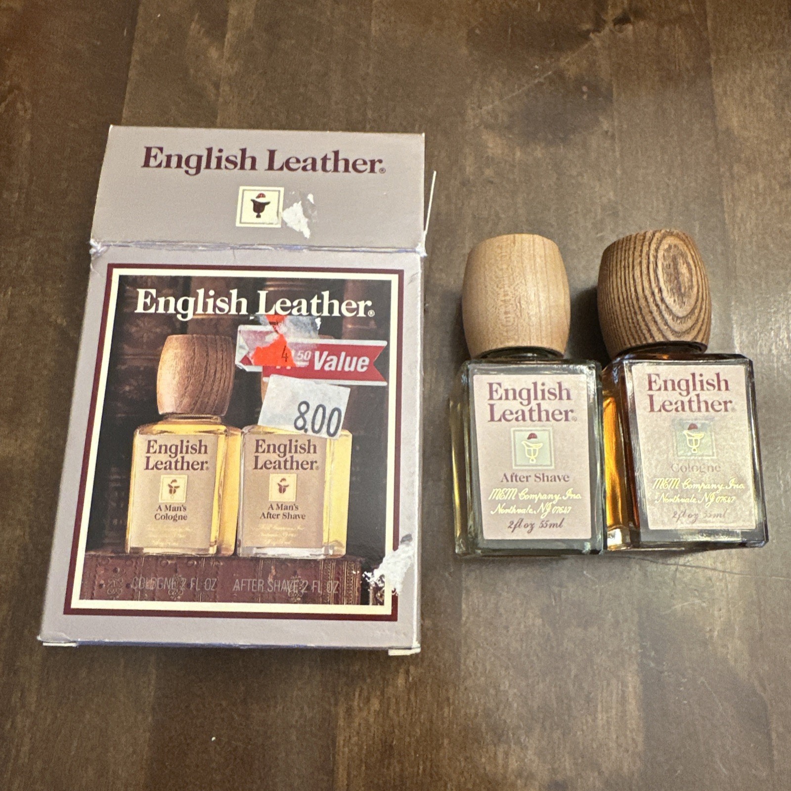 Vintage ENGLISH LEATHER Gift Set Wooden Cap COLOGNE & AFTER SHAVE NOS New