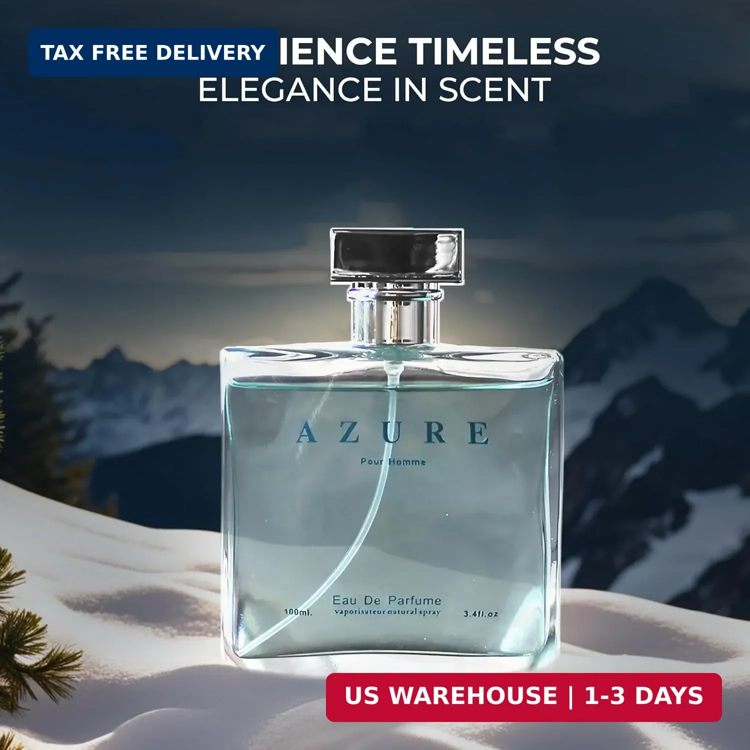 A CENTER Azure Pour Homme Cologne for Men/Eau de Parfum Natural Spray 3.4 Fl Oz