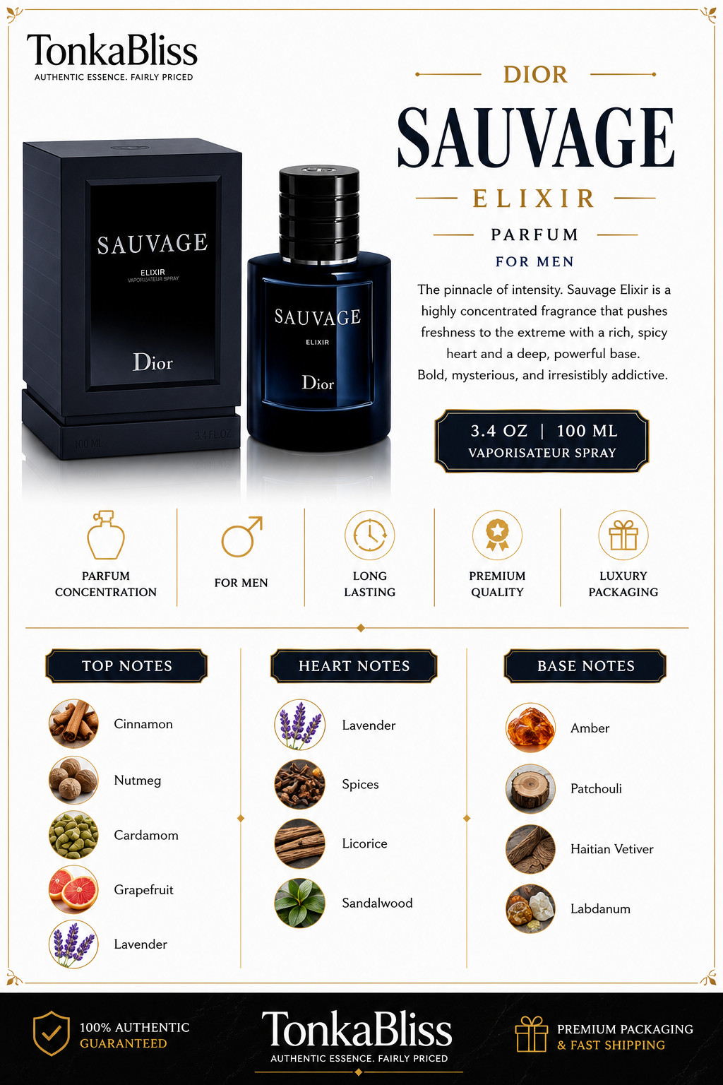 Dior Sauvage Elixir Spray Men 3.4 oz 100ml New Sealed