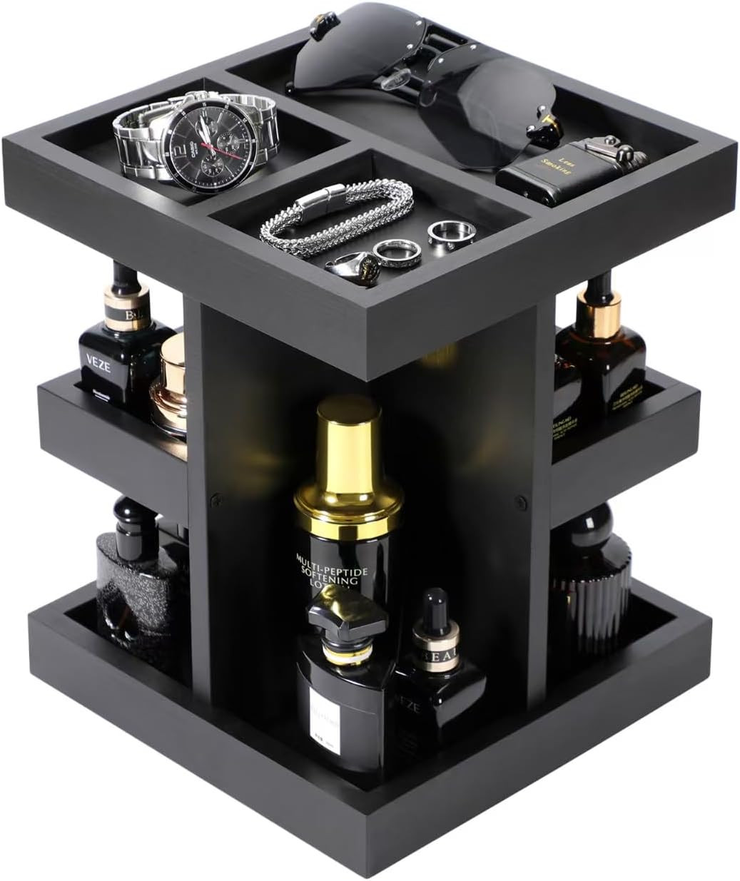 3 Tier Cologne Organizer for Men Rotating Wood Perfume Stand Nightstand Display