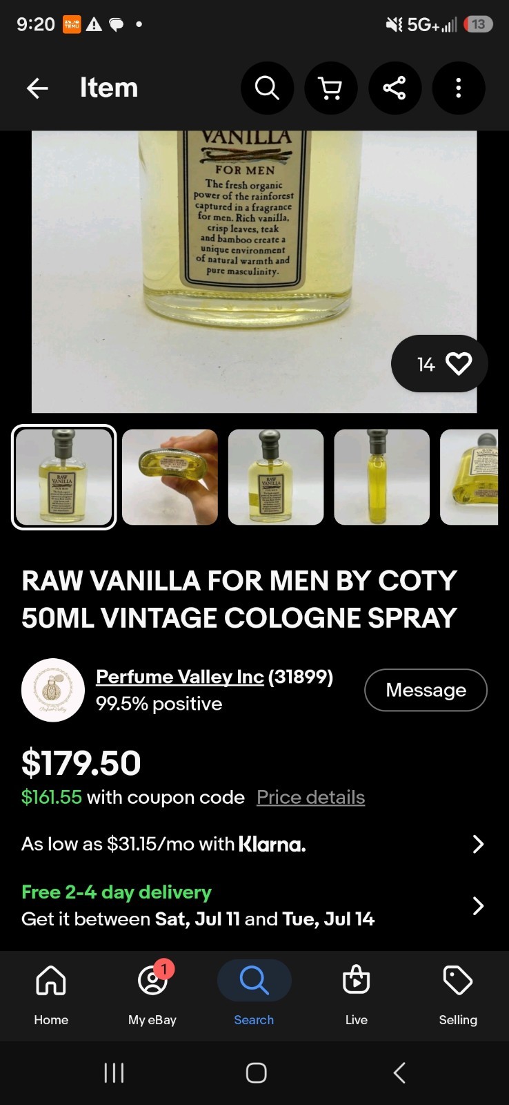 Coty Raw Vanilla for Men Cologne Spray, Vanilla Scent, Travel Size 0.5 fl oz
