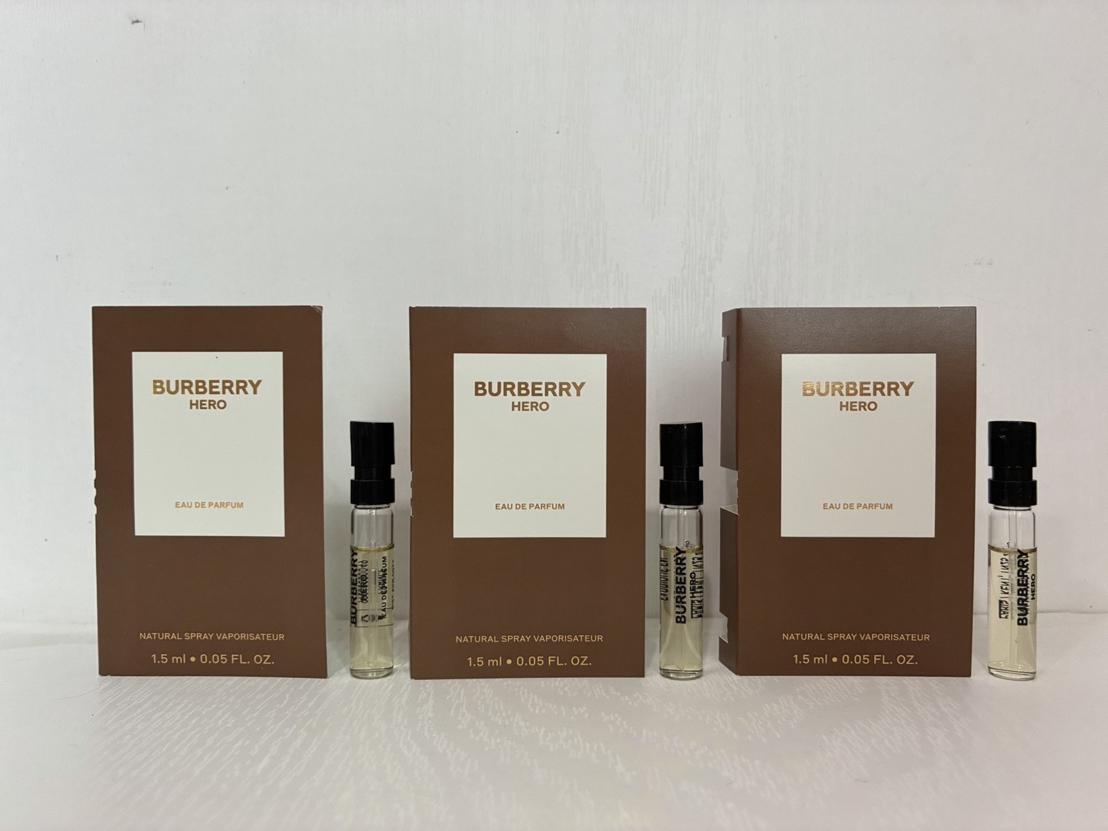 3 Burberry Hero Eau De Parfum Spray Sampler Vial 1.5 ml 100% Authentic FRESH