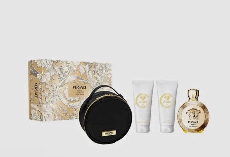 Versace Eros Eau de Parfum EDP Spray 3.4 fl oz 4 Pc Set w/ Mini, Gel, Deo