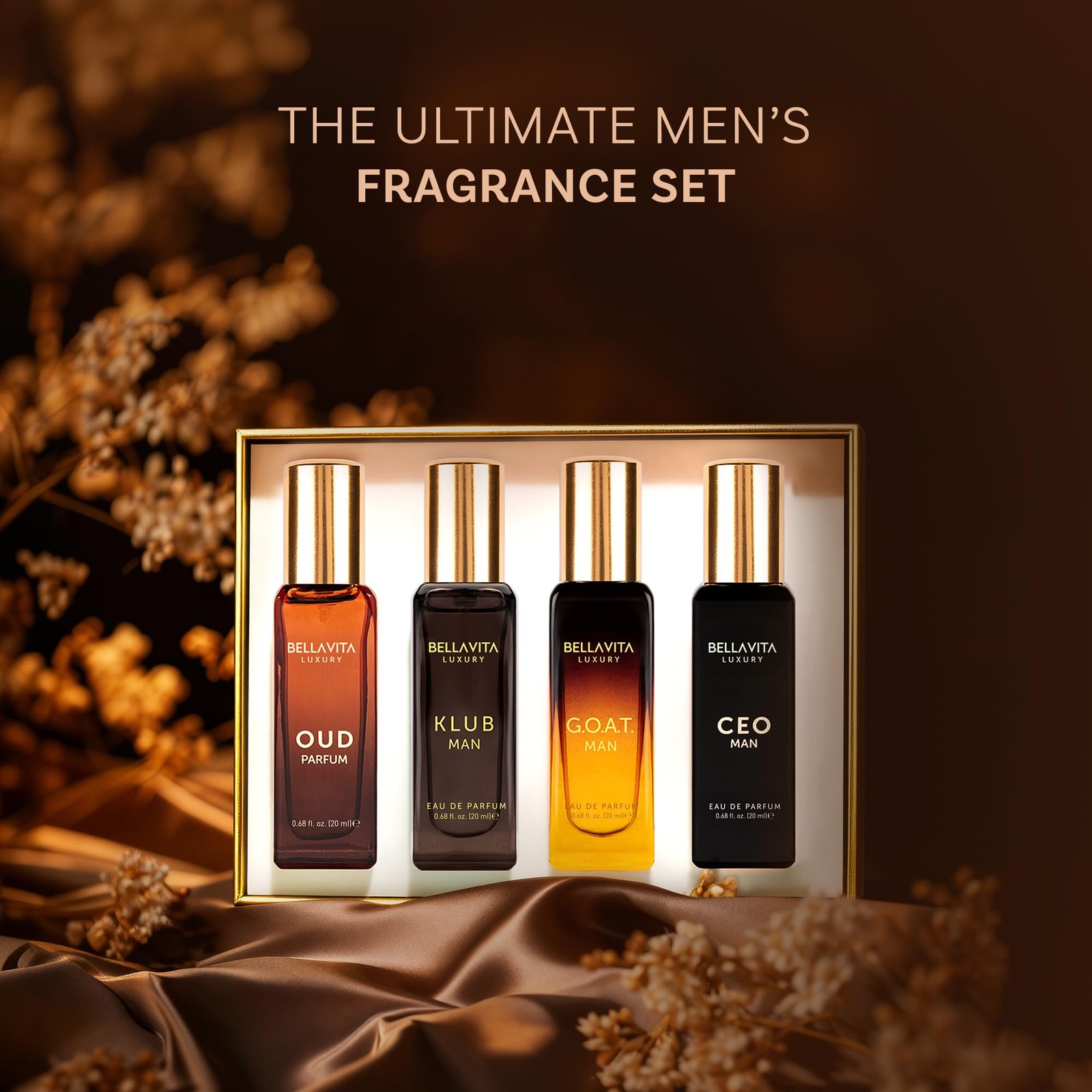 BellaVita Luxury Men’s Perfume Gift Set with CEO Man, G.O.A.T., KLUB & OUD