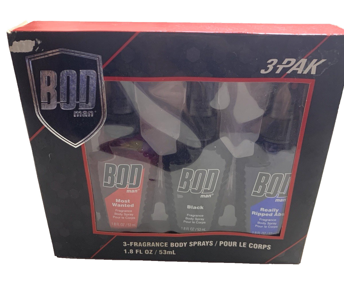 3 Pak BOD Man 1.8 oz Most Wanted Black & Really Ripped Abs Fragrance Body Sprays