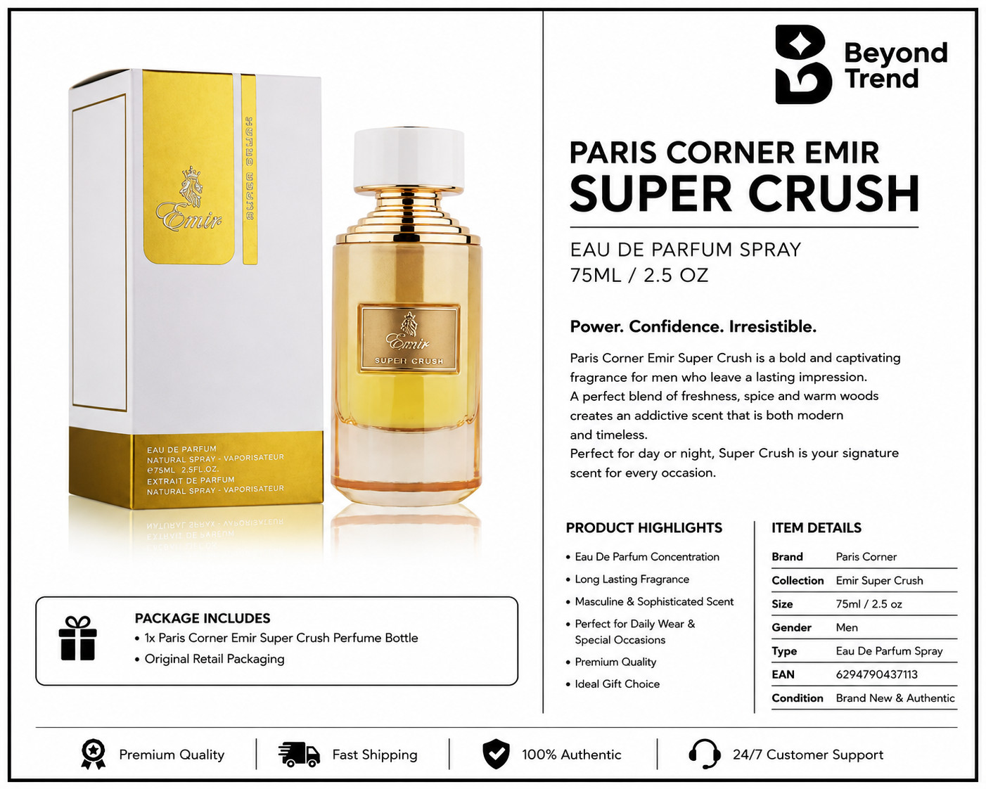 Paris Corner Emir Super Crush 75ml/2.5 oz Eau De Parfum Spray For Men