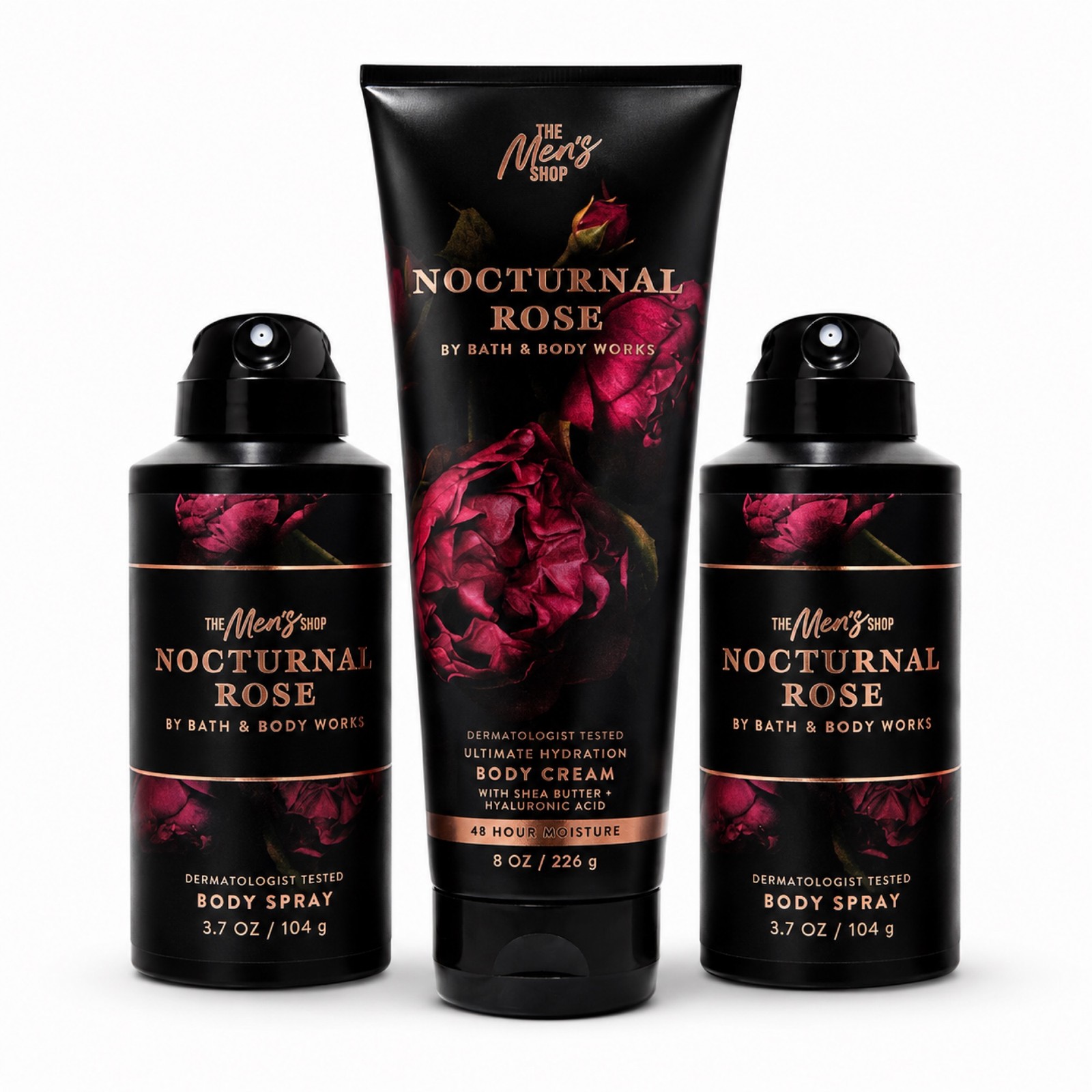 Bath & Body Works Nocturnal Rose Men’s Body Cream 8oz & 2 Body Sprays Lote Pack