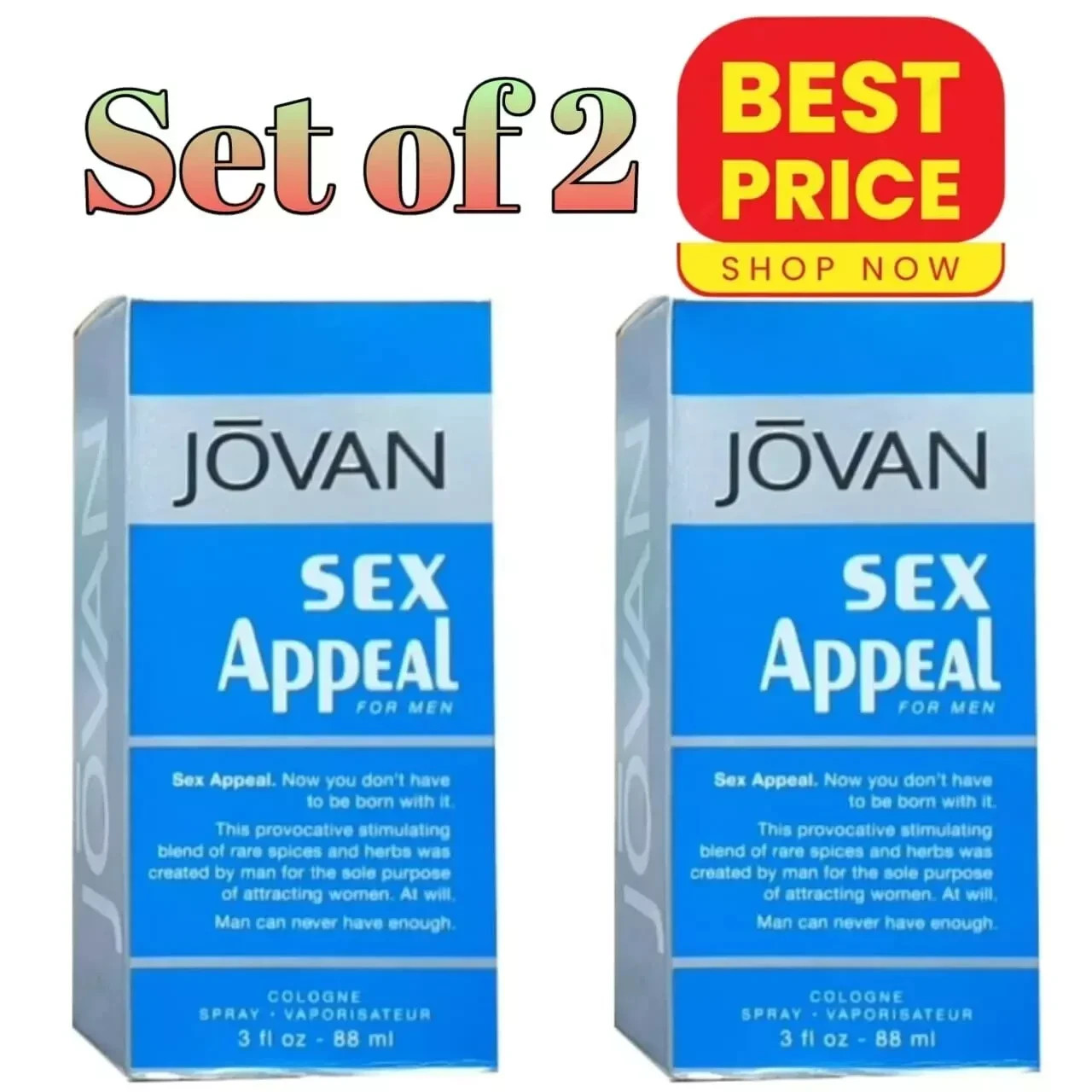 S-E-X APPEAL BY JOVAN 88ml CLASSIC COLOGNE SPRAY FIRST ORIGINAL FORMULA