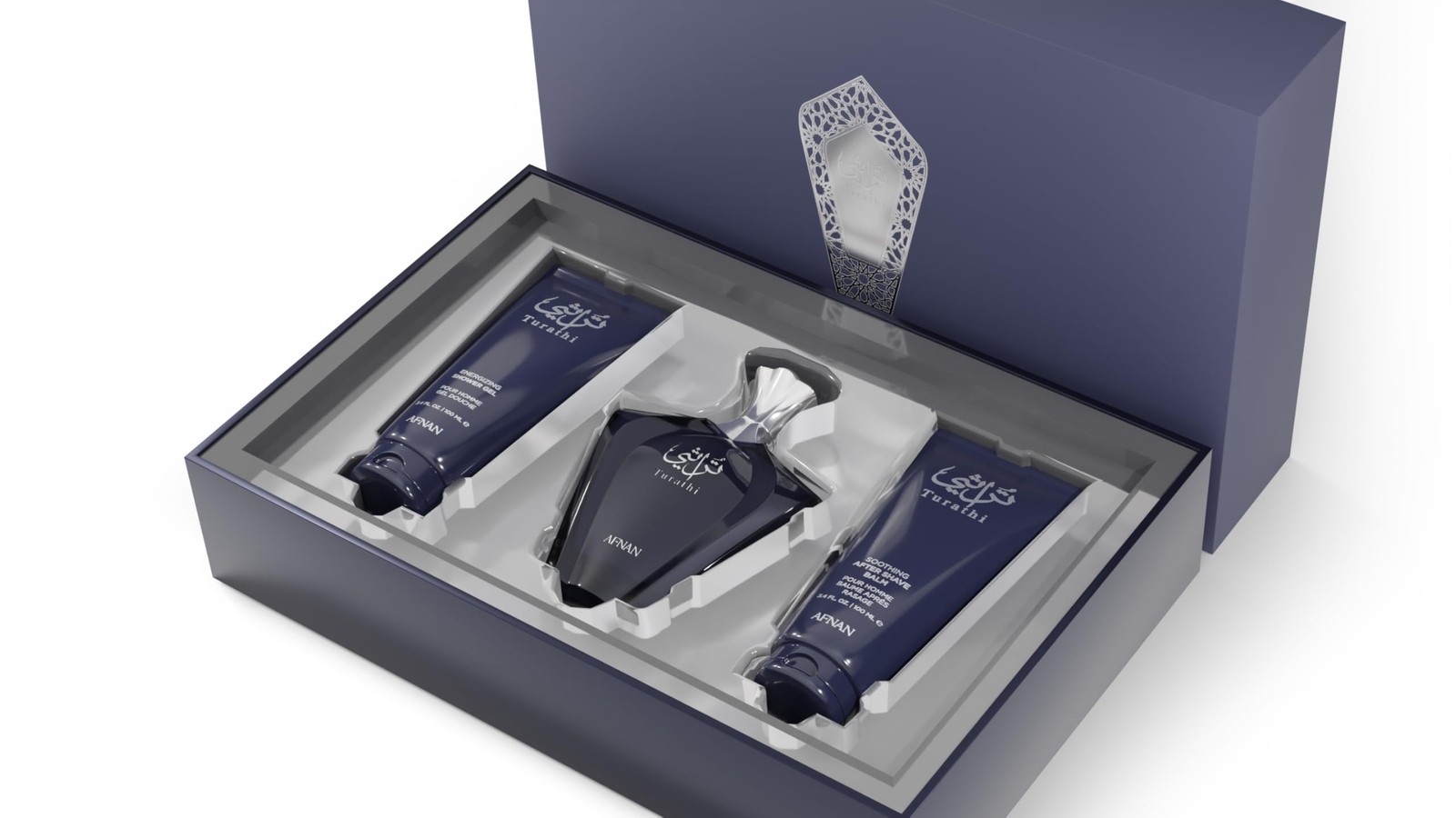 Afnan Turathi Homme Eau De Parfum Men 3 Oz Shower Gel 3.4Oz After Shave 3.4 Oz