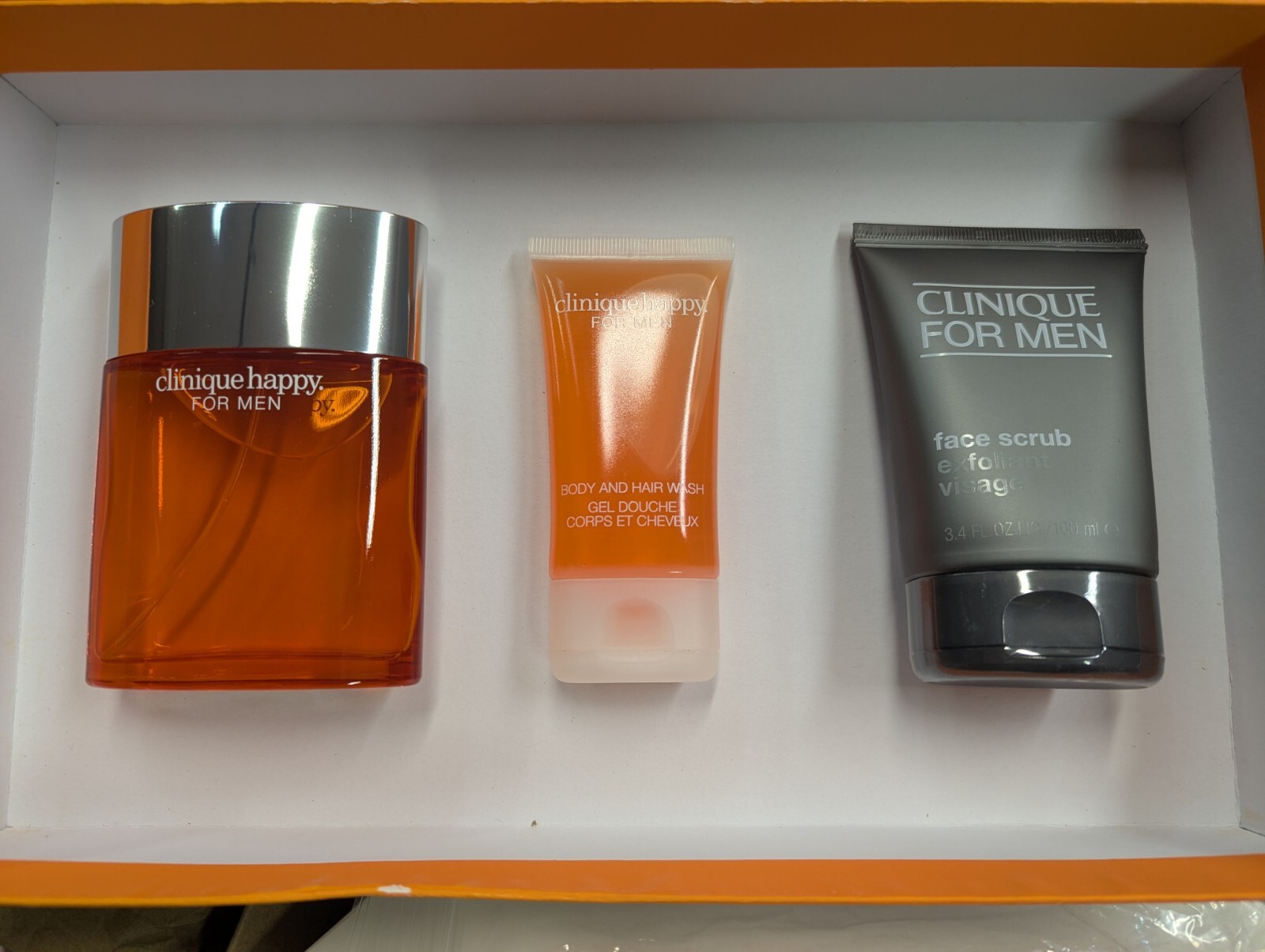 Clinique Happy For Him 3-pc Gift Set Men Fragrance 3.4 oz+Scrub+Body/Hair Wash