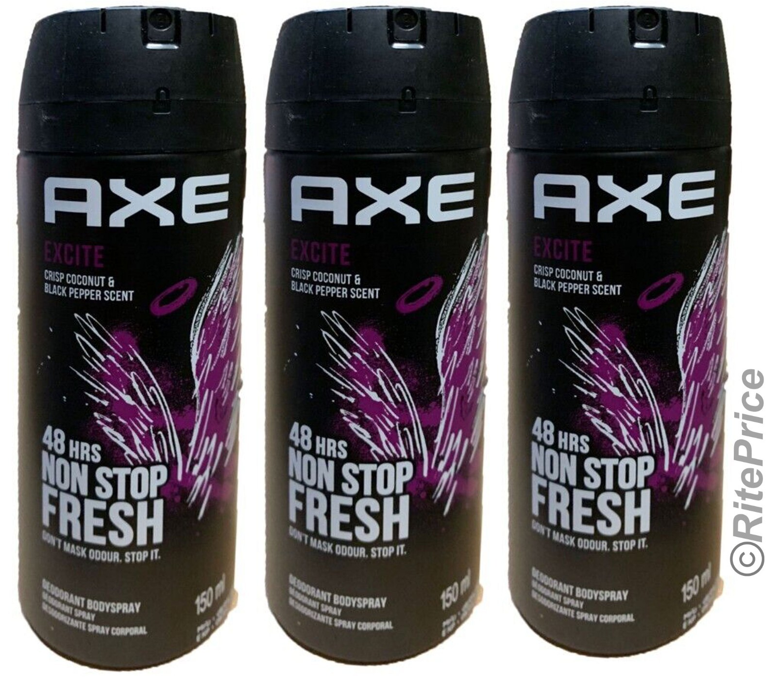 Axe Body Spray Excite Deodorant Mens Fragrance, 150ml/5.07oz (3 Pack) – New