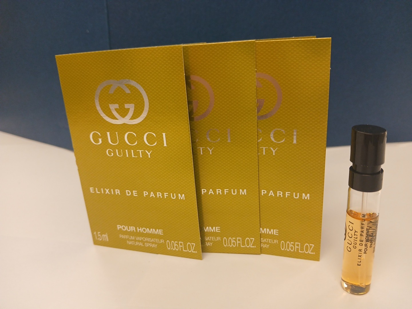 NEW 3 GUCCI GUILTY MEN SAMPLE SPRAY ELIXIR DE PARFUM VIAL POUR HOMME MENS SAMPLE