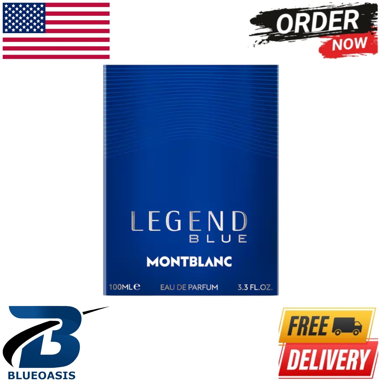 Montblanc Legend Blue Eau De Parfum Woody Aromatic Spray For Men 3.3 Oz / 100ml